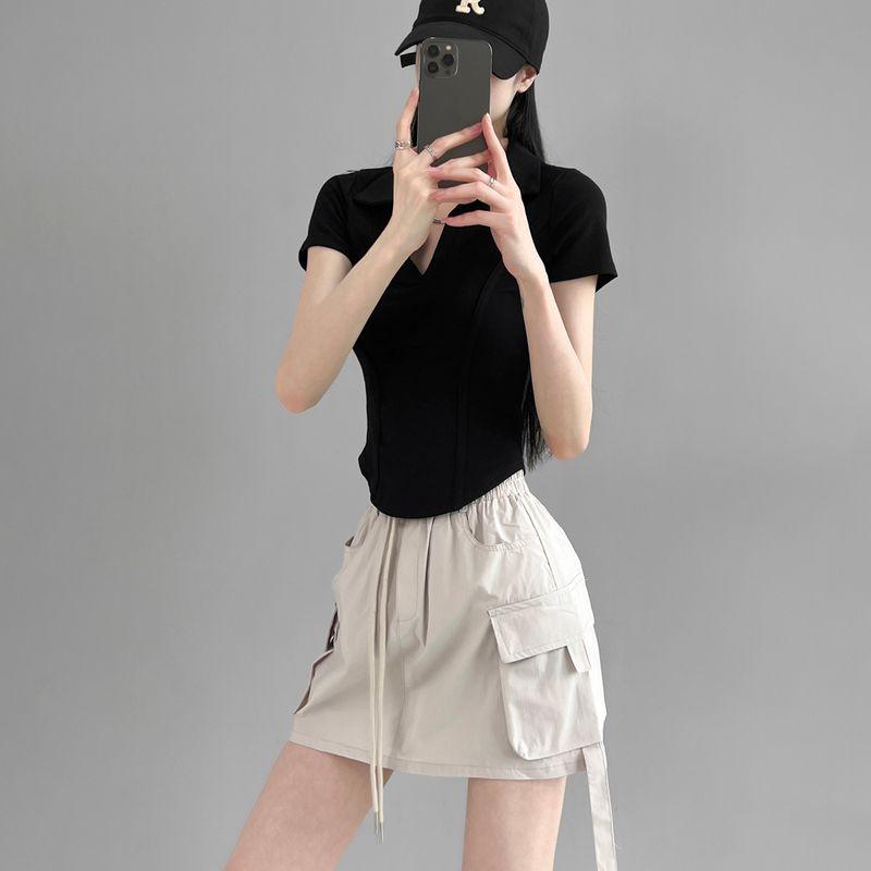 

Фэнчжэн Европейская футболка с отложным воротником О, приталенная по талии, на косточках, с открытыми плечами, с короткими рукавами Black (short sleeve) M [40.00 kg-47.50 kg]]