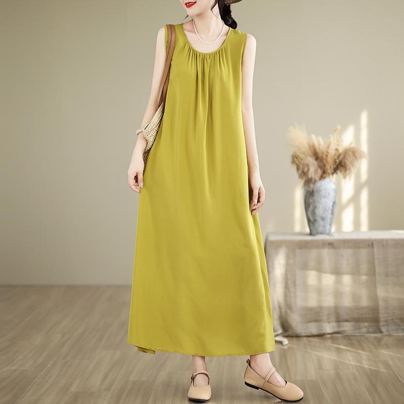 Elegant Women's Summer Dress Loose Sleeveless Plus Size Casual Long Dresses Vintage Clothes