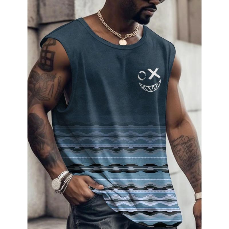 Men's Tank Top Pattern Tribe Round Neck Loose Clothing Daily Sports Sleeveless Printed Fashion Design Menswear