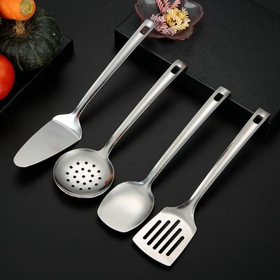Utensilios de Cocina de Acero Inoxidable Pulido Colgantes Plateados Colador Espátula para Sopa y Frituras Accesorios Sencillos para el Hogar