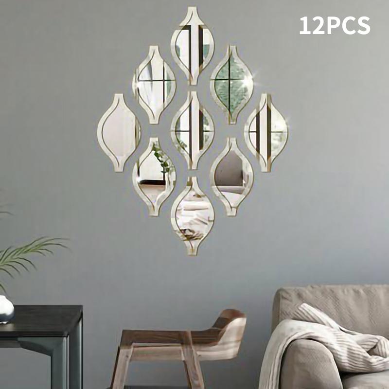 12Pcs Water Droplet Acrylic Mirror Decor Wall Stickers Tear Bead Art Decoration Mirror Stickers Bathroom Mirrors Room Decoration