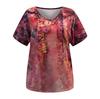 Women Tie-dye  Floral  Printed Colorful  Short Sleeve V Neck  Blouse Tops
