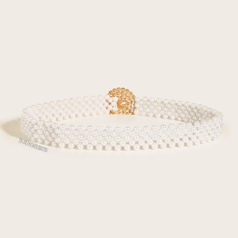 Meier Pearl and rhinestone belt - decorative elastic waist cincher - pearl waist chain