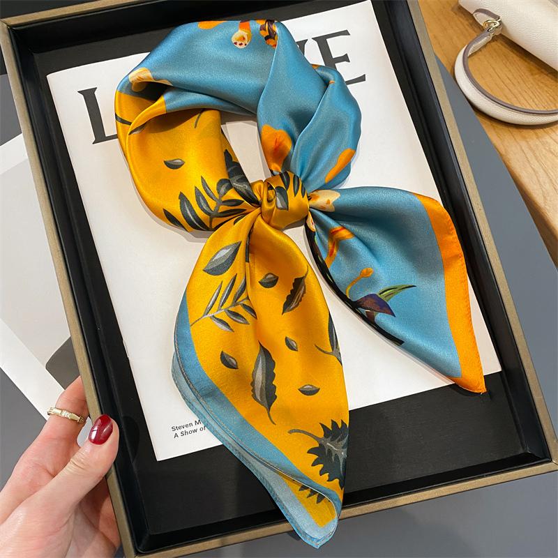 Lenço Quadrado de Cetim de Seda 100% Puro Alta Qualidade para Mulheres Estampado Bolsa de Mão Pulseiras de Pulso Xale Feminino Lenço de Pescoço Foulard