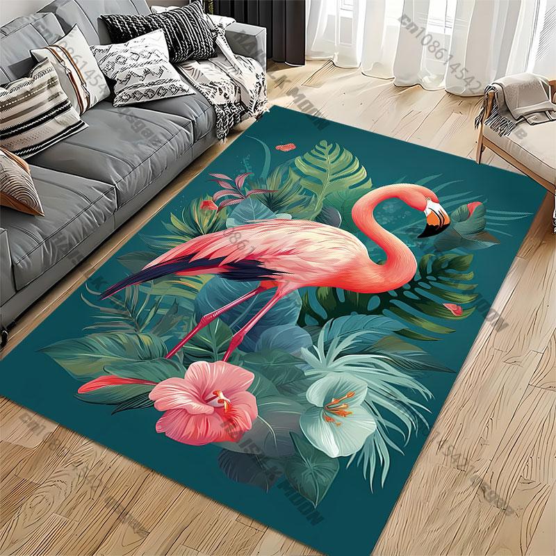 Flamingo surrounded by tropical plants carpet Yoga living room room decor children's crawling mat doormat area rug