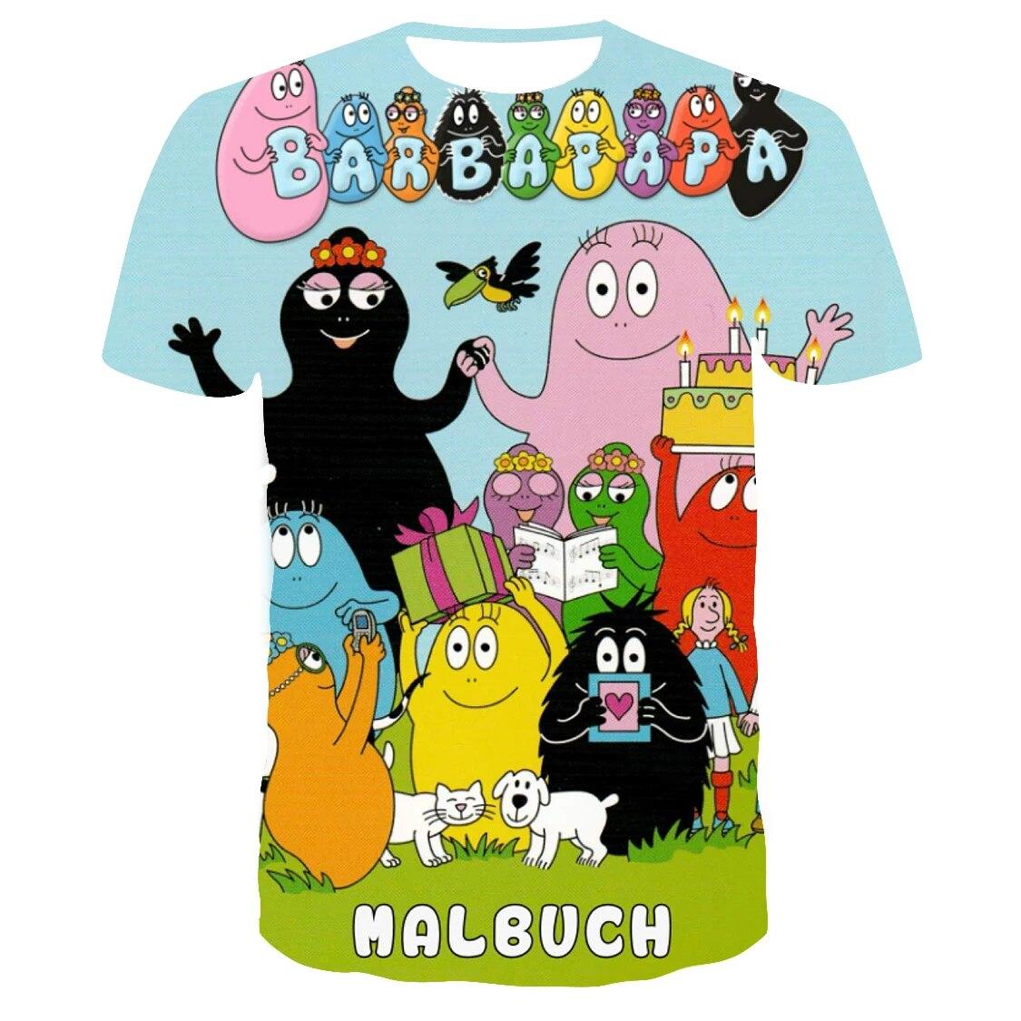 

Дитячі літні футболки з мультфільмом Barbapapa з 3D-принтом і короткими рукавами Дівчата, повсякденні дихаючі футболки Топи, гарний одяг для дітей 130