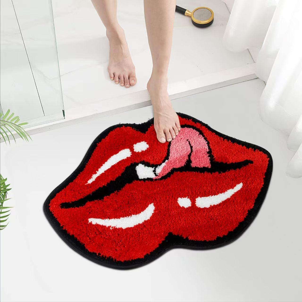 

Creative Red Lips Shape Plush Bath Carpet Water-absorbent Dirt-resistant Rug Home Sofa Bathroom Halloween Doormat 40x60cm