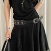 Unique Charm Wide Waist Sash PU Leather Waist Belt with Irregular Studs Feature Adjustable Waistband for Women