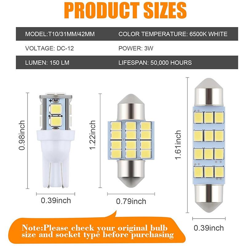 20/24pcs T10 DC 12V Led Bulb Set White Light Car Light Bulb Suitable for Reading Light/License Plate Light/Interior Light