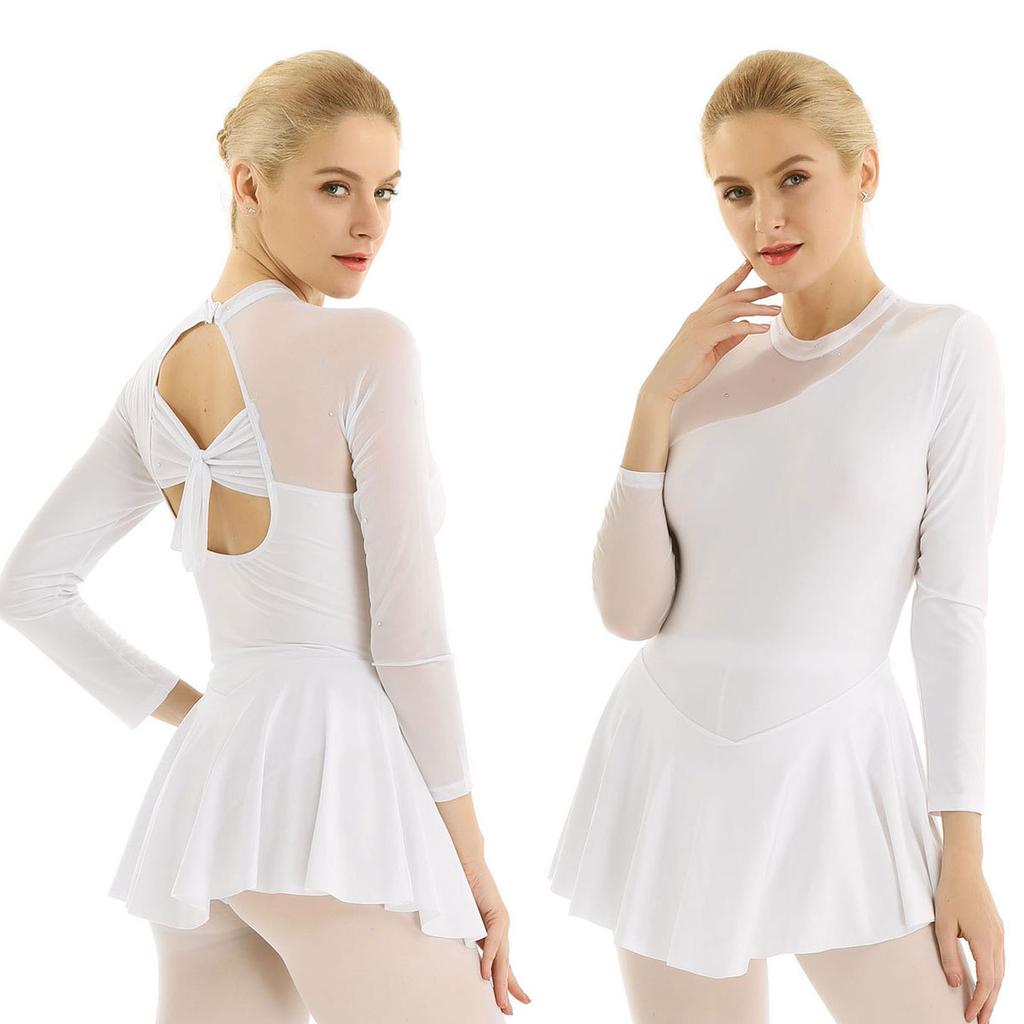 Γυναικείο φόρεμα για πατινάζ με μακρύ μανίκι λαιμόκοψη Φορέματα χορού Leotard Φόρεμα για καλλιτεχνικό πατινάζ