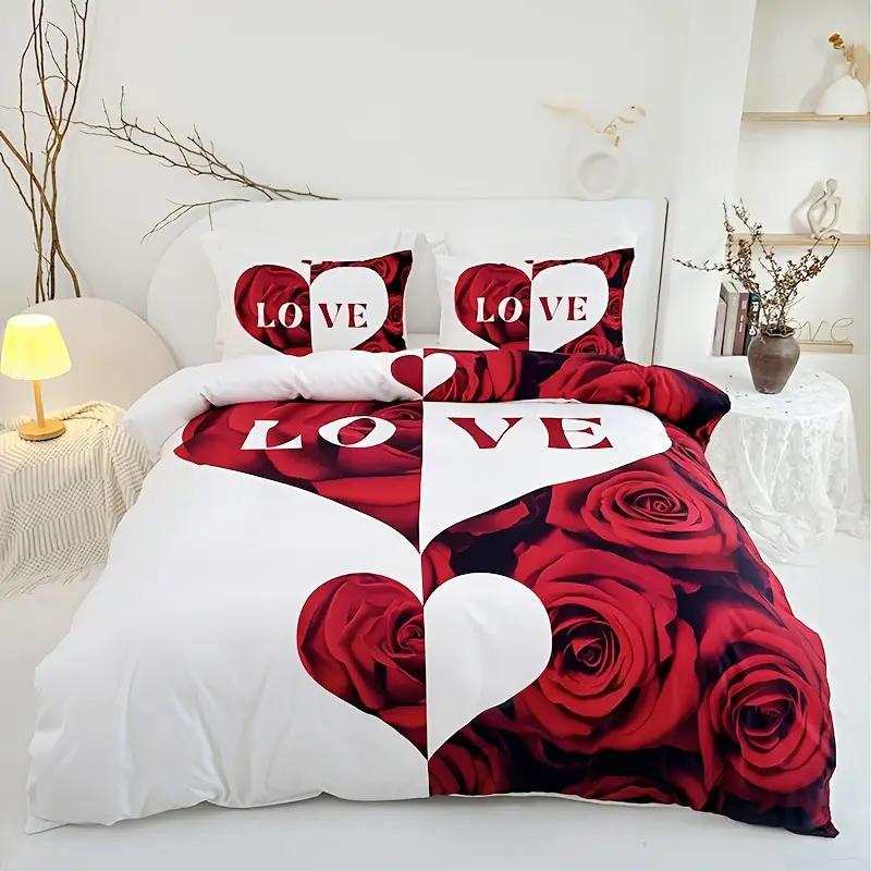 Zestawy pościeli z sercem Miłość Nowe Romantyczne Biało-Czerwone Poszewki na kołdrę Z poszewkami na poduszki Bez wypełnienia Dla par