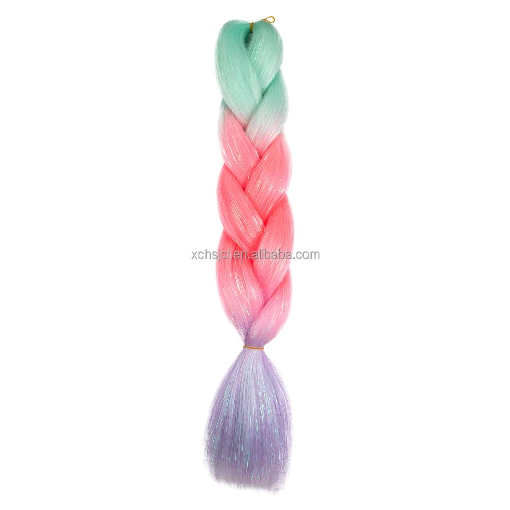 Customized Soft Heat Resistant Fiber Festival Ombre Pure 2 3 4 5 Tone Color Tinsel Glitter Jumbo Braiids