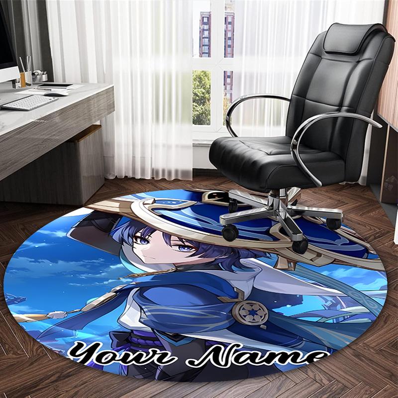 Customizable Genshin Impact5 Round Non-Slip Carpet - Ideal for Garden, Picnic, Office, Perfect for Decoration, Suitable For All Seasons