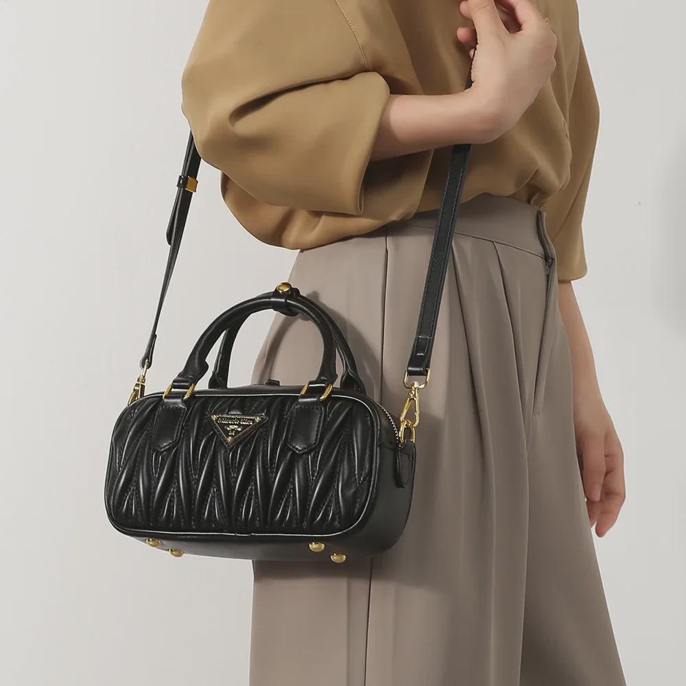 Elegant Women's Pleated Bowling Bag - Versatile, High-End Spring/Summer Handbag