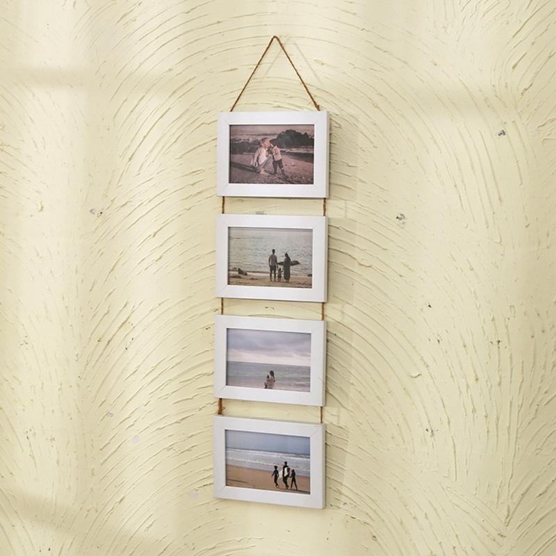 Wall Hanging Picture Frames Collage with 4Opening Casual Styles Engineered Wood Frames 4×6inch Photo Wall Mount Only