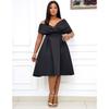 Women's V Neck Short Sleeve Off Shoulder Midi Dress A Line High Waist Elegant Solid Color Cocktail Party Dress Formal Evening Dress