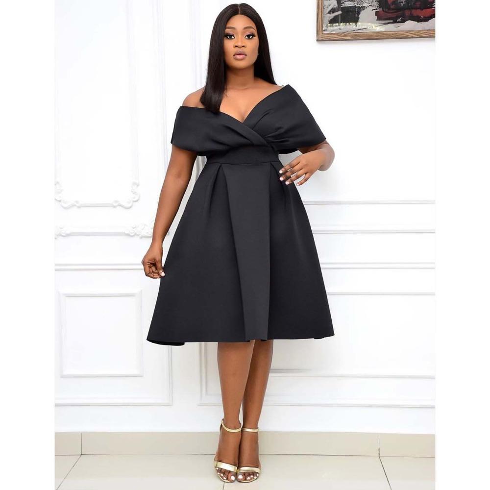 Women's V Neck Short Sleeve Off Shoulder Midi Dress A Line High Waist Elegant Solid Color Cocktail Party Dress Formal Evening Dress