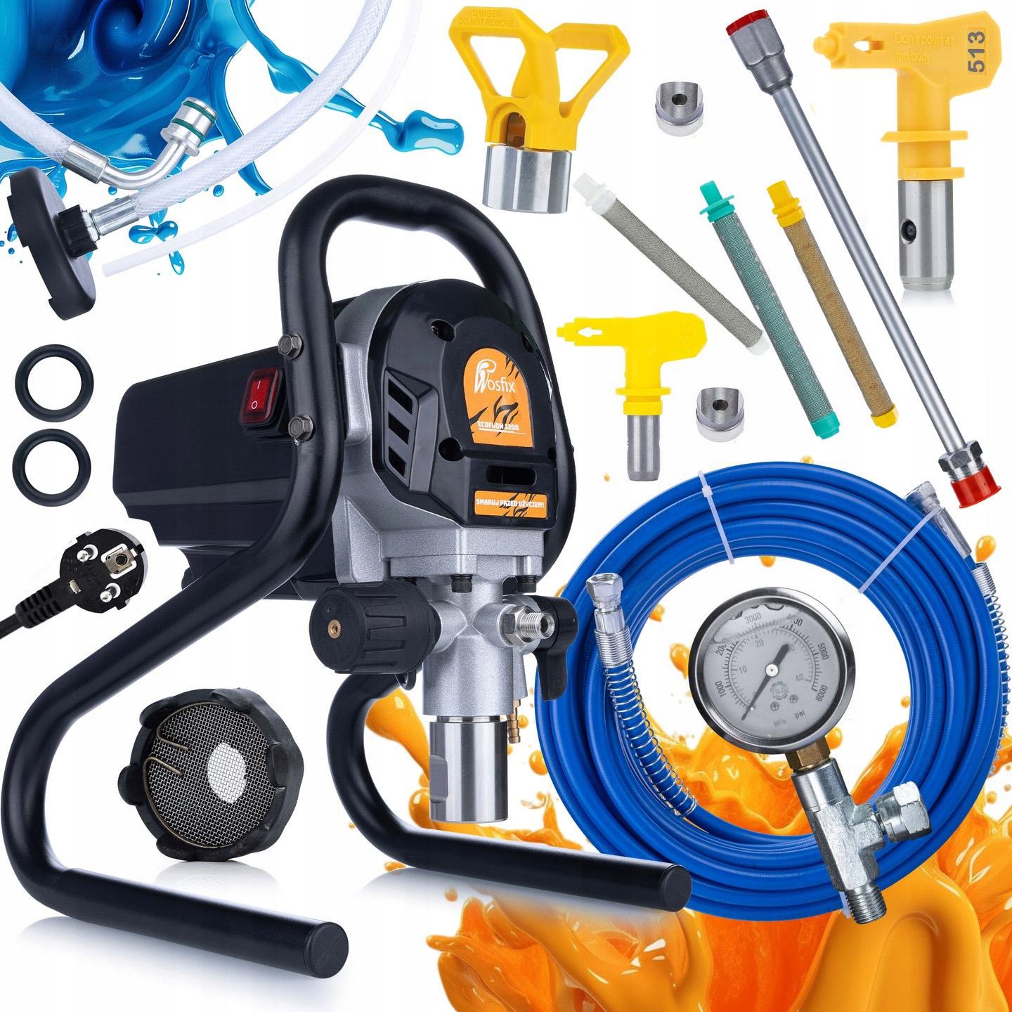 Rosfix Agregat de Vopsit EcoFlow 1200 – Debit 1,7L/min, Putere 1200W | Set cu Duza 513 și 3 Filtre | Lance 30cm