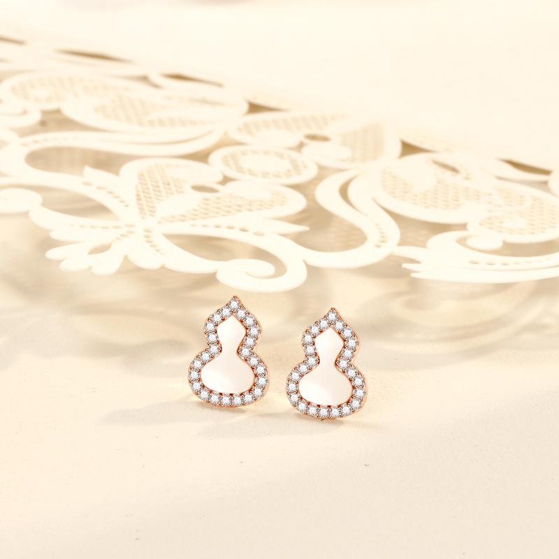 Gourd Stud Earrings Seiko Classic Chinese Style Symbolizes Trend Versatile Personality White Fritillary Agate Earrings