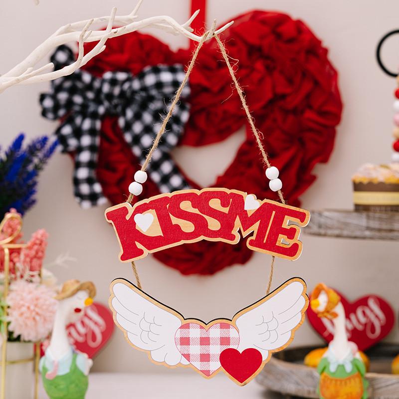 

Wooden Crafted Beautifully Love Cupid Hanging Decoration For Valentines Enchanting Cupid Wooden KISSME