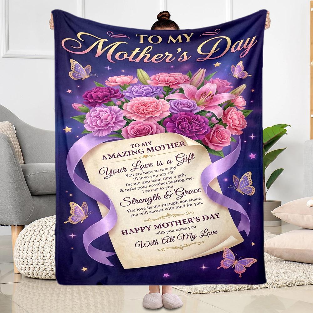 Mother's Day Greeting Card Blanket Suitable for Sofas,travel, Living Rooms Also a Good Gift for Friends and Family Suitable for All Seasons.
