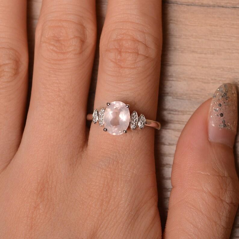 Women's Oval Cut Pink Quartz Gemstone Ring 925 Sterling Silver Band For Engagement Anniversary & Wedding Wear