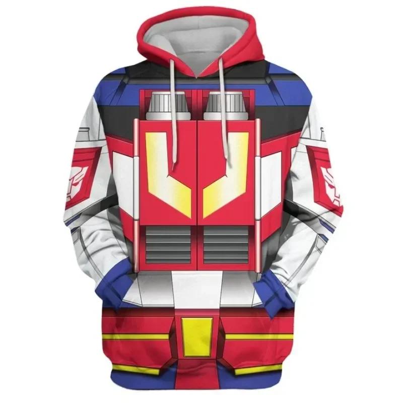 Men's 3D Robot Print Hoodie Red/Blue Cartoon Streetwear Sweatshirt Cotton Blend Pullover for Teen Boys