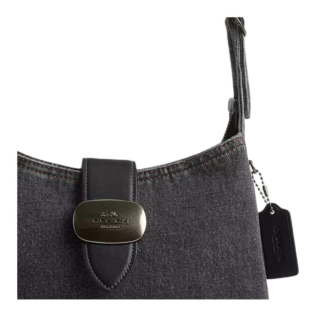 COACH Eliza 24 Brand Logo Charm Denim Handbag Medium Women handbags Washed-Gray CAK45-QBWAD