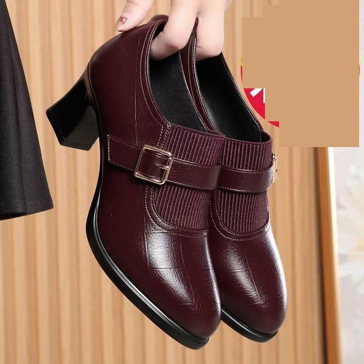 Single shoes spring new medium heel thick heel high heel leather shoes shoes