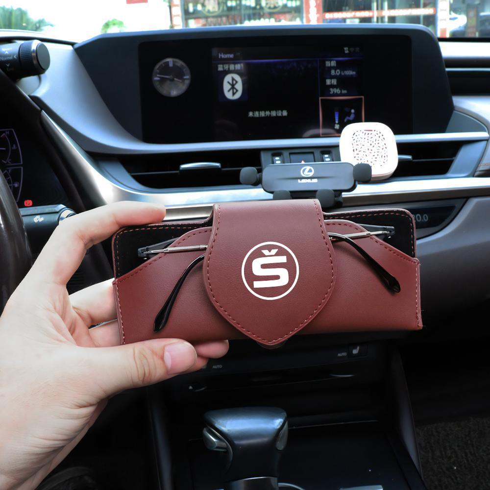 Car Leather Glasses Case Sun Visor Sunglasses Clip Organizer Box For Skoda S VII Octavia MK2 MK3 3 A7 Karoq Kodiaq Superb Fabia OO888