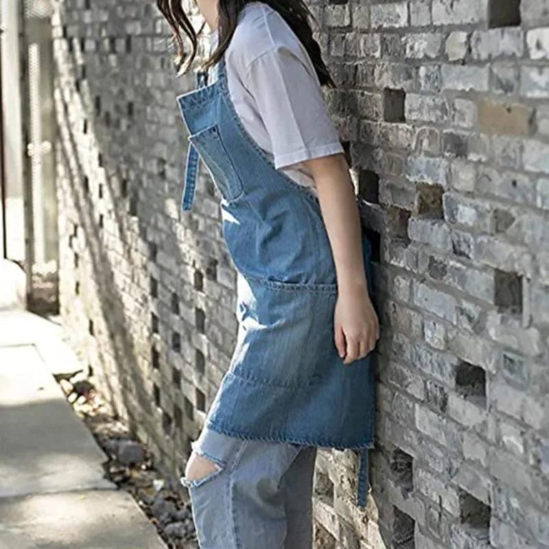 Tablier de cuisine en denim (1 pièce) - Vêtement de travail polyvalent pour la maison, la cuisine, le jardinage, le nettoyage et les cafés - Tablier de cuisine résistant