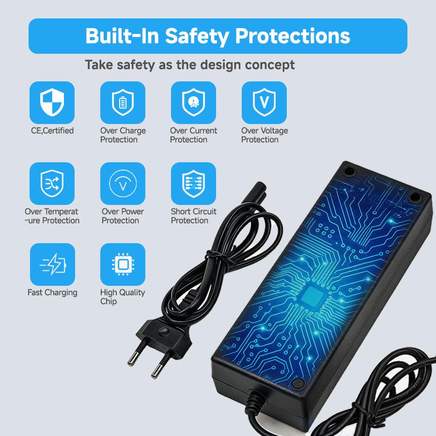 Electric Scooter Charger, Smart Fast Charge Battery Power Adapter with Multiple Safety Protection, Compatible E-Scooter