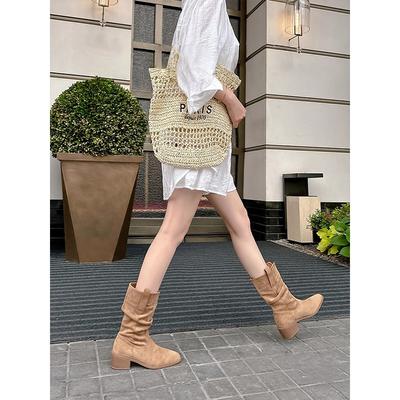 Ödlandwind erhöhender Mund Western-Cowboystiefel Damen neue kleine Männer erhöhende und dünne Stapel Kurzstiefel