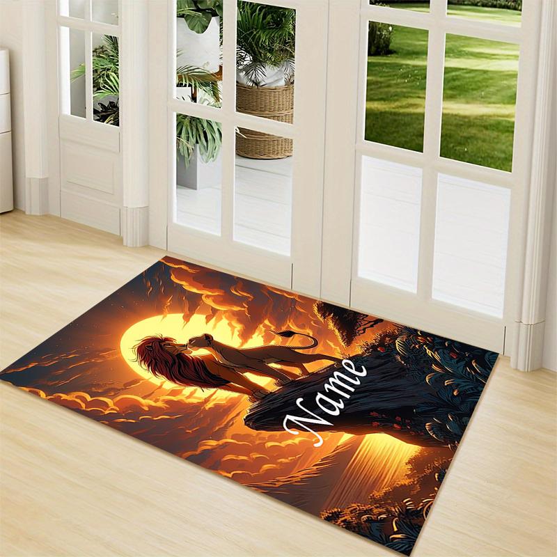 Custom Name Lion Sunset Majesty Carpet Rug Customizable Soft Washable Anti-Slip Home Living Room Sofa Mats Personalized Rug. 0909306