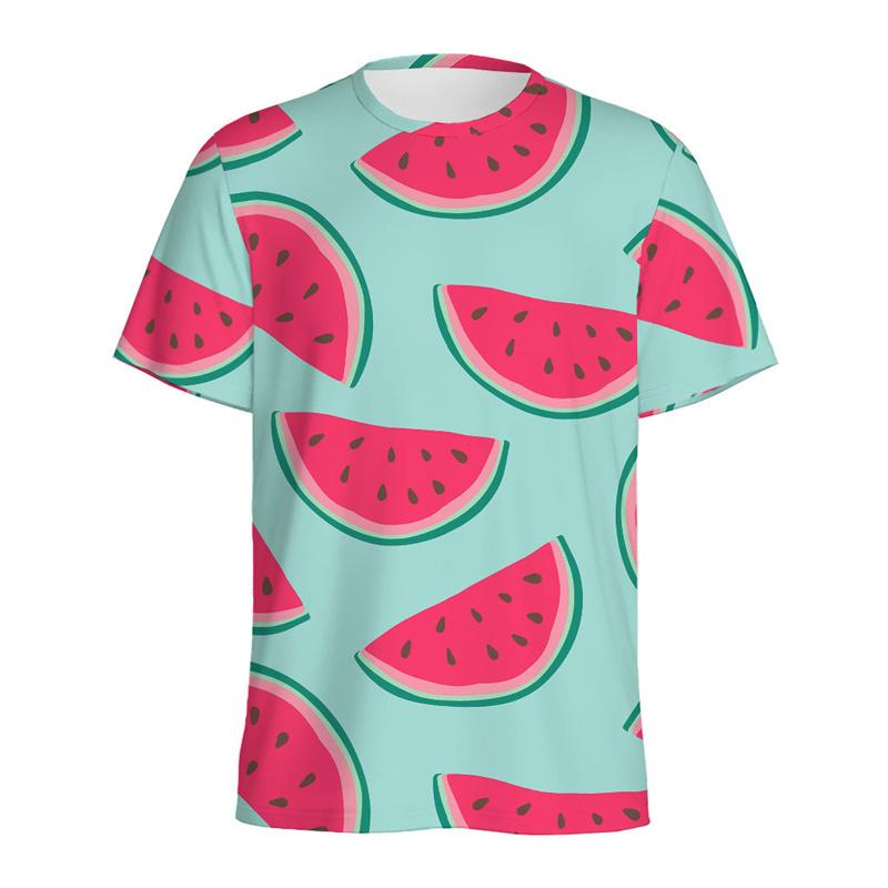 Summer Round Neck 3D Watermelon Pattern Print Top Fashionable Casual Short Sleeved Men's T-shirts
