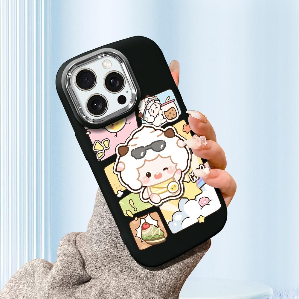 For iPhone 15 14 13 11ProMax 14 15 16 Samsung S25 S24 S23 S22 Redmi 10 13 14C Cartoon Black Cat Silver Edge Soft Liquid Silicone Protective Casing