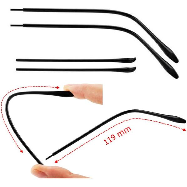 Maya Star 2 Pairs Lengthened TR Material Eyeglasses Replacement Temples + Eyeglass Ear Hooks, Anti-Slip Silicone Eyeglass End Tips Ear 119x6.3mm