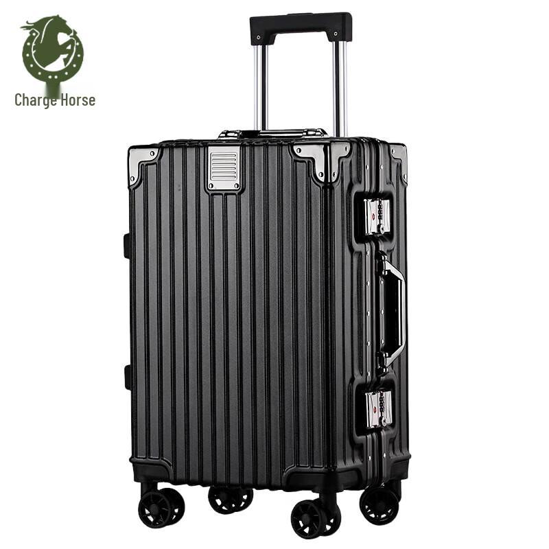 Chongfengju CFJ-3700 24-inch Black Aluminum Frame Spinner Suitcase