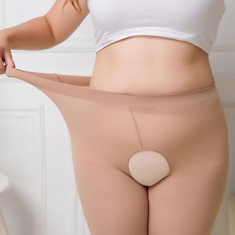 Sexy Women Plus Size Open Crotch Pantyhose 10 Large Elastic Nylon Crotchless Black Tights High Waist Female Stockings Hosiery