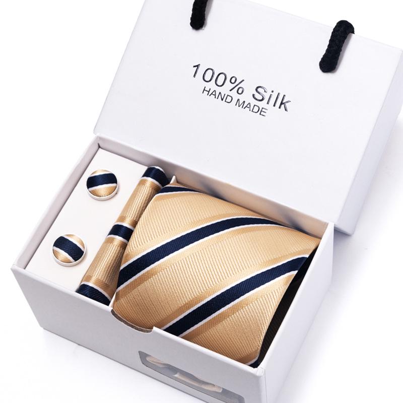 Men's 1200-Needle High-Density Business Stripe & Paisley Tie Set - 6 Piece Groom & Wedding Gift Box