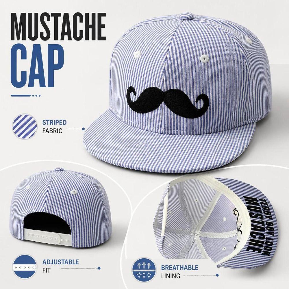 Striped Mustache Snapback Cap Flat Brim Trucker Hat Fashion Baseball Hat  Unisex