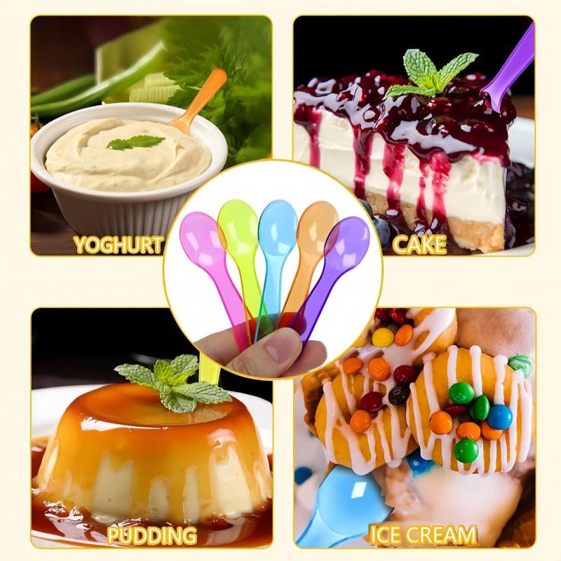 50pcs/100pcs-Colored Taster Spoons, Plastic Mini Spoons Multi-Color, Ice Cream Spoons For Crafts, Tasting, Sampling Color Random