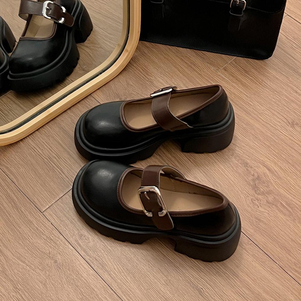 Pantofi singuri Casual Retro Toc gros Platforma Mary Jane Mici Pantofi din piele Femei