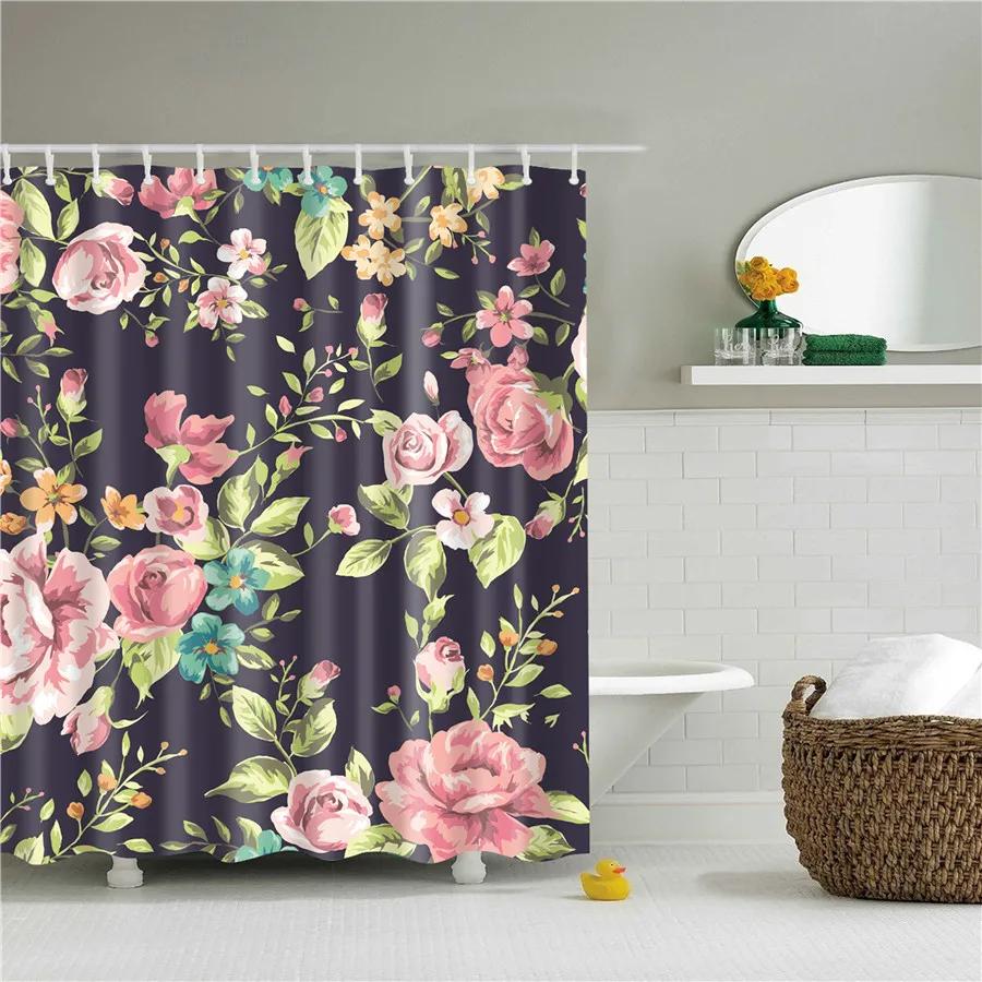 3D Flower Plum Blossom Lotus Lavender Rose Shower Curtains Bathroom Curtain Frabic Waterproof Polyester Bath Curtain with Hooks