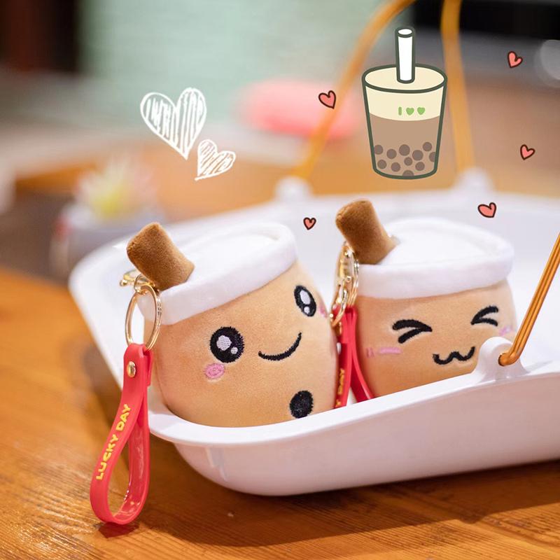 Kawaii Přívěsek na klíče Bubble Tea Měkká plyšová hračka Přívěsek na klíče Plyšová panenka Boba Roztomilá dekorace na batoh Nejlepší dárky k narozeninám pro dívky