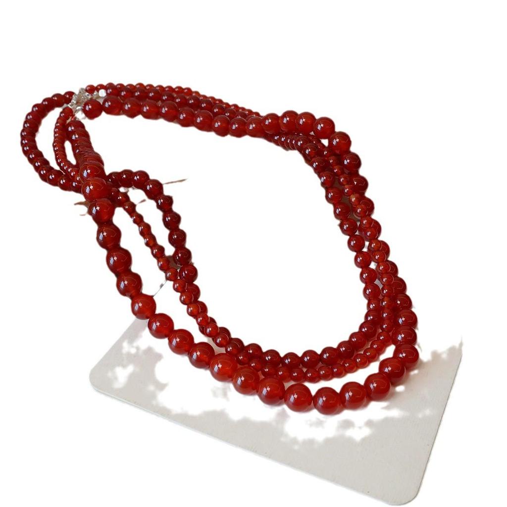 Festive Red Agate Necklace - Chinese Style Spring Festival Wedding Christmas Women's Jewelry