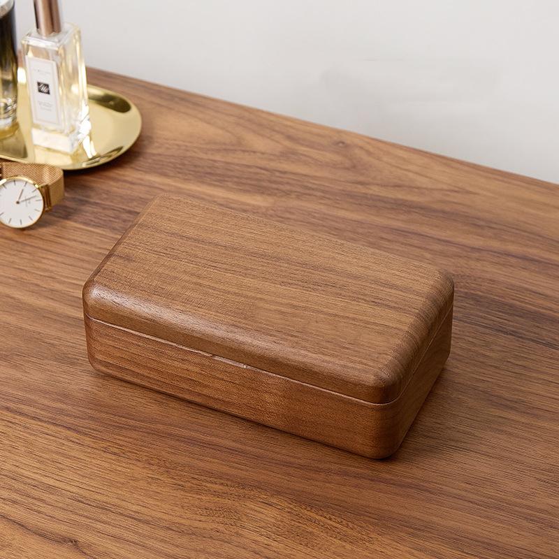 HeMu Black Walnut Jewelry Box Double Layer Large Capacity New Solid Wood Desktop Storage Simple Small Portable Jewelry Box