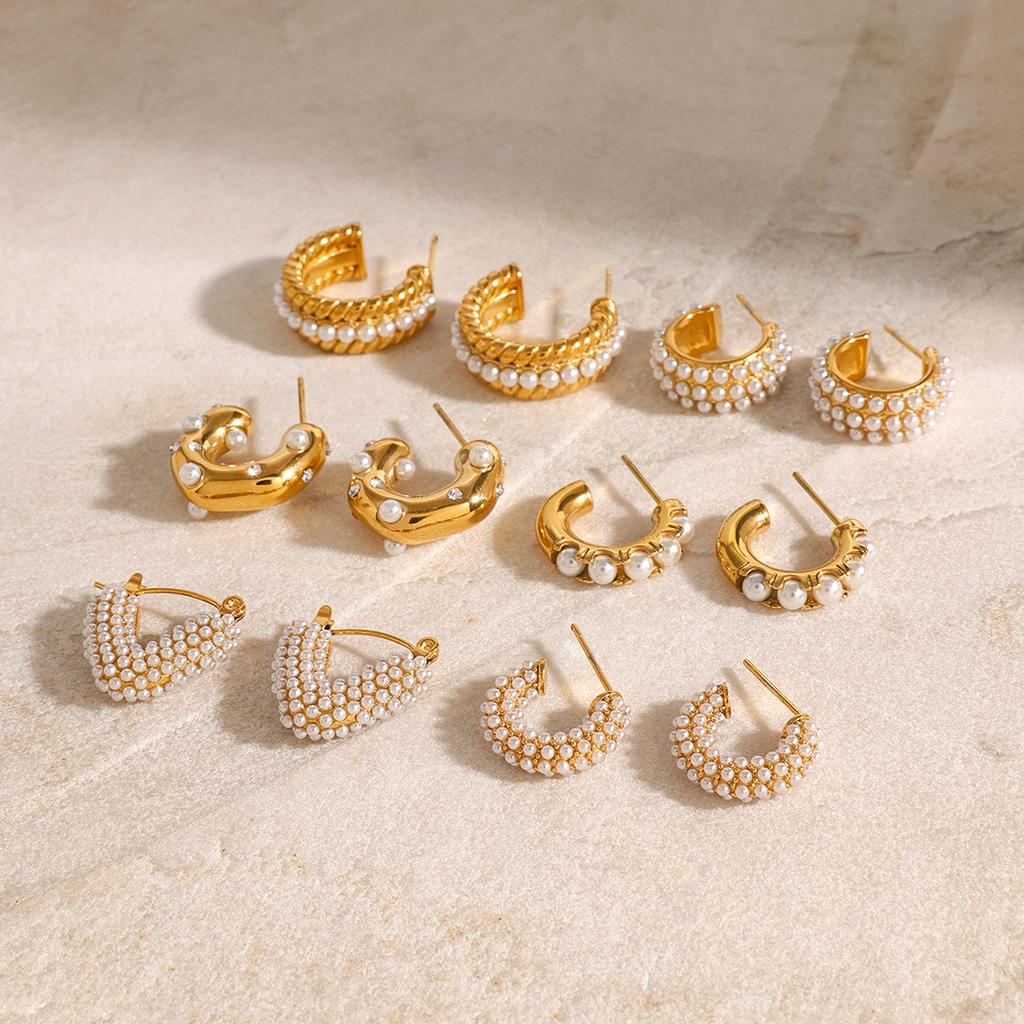 Stainless steel c-shaped earrings, pearl studs, European and American ins earrings, titanium steel does not fade