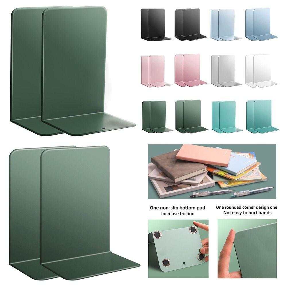 2Pcs Set Transparent Acrylic Bookends Candy Color Desktop Book Stand  School Stationery