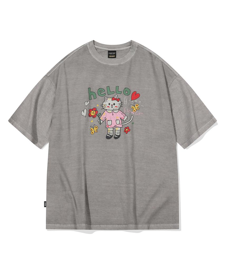 CPGN STUDIO Hello Flower Pigment Short Sleeve T-Shirt Ghost Gray